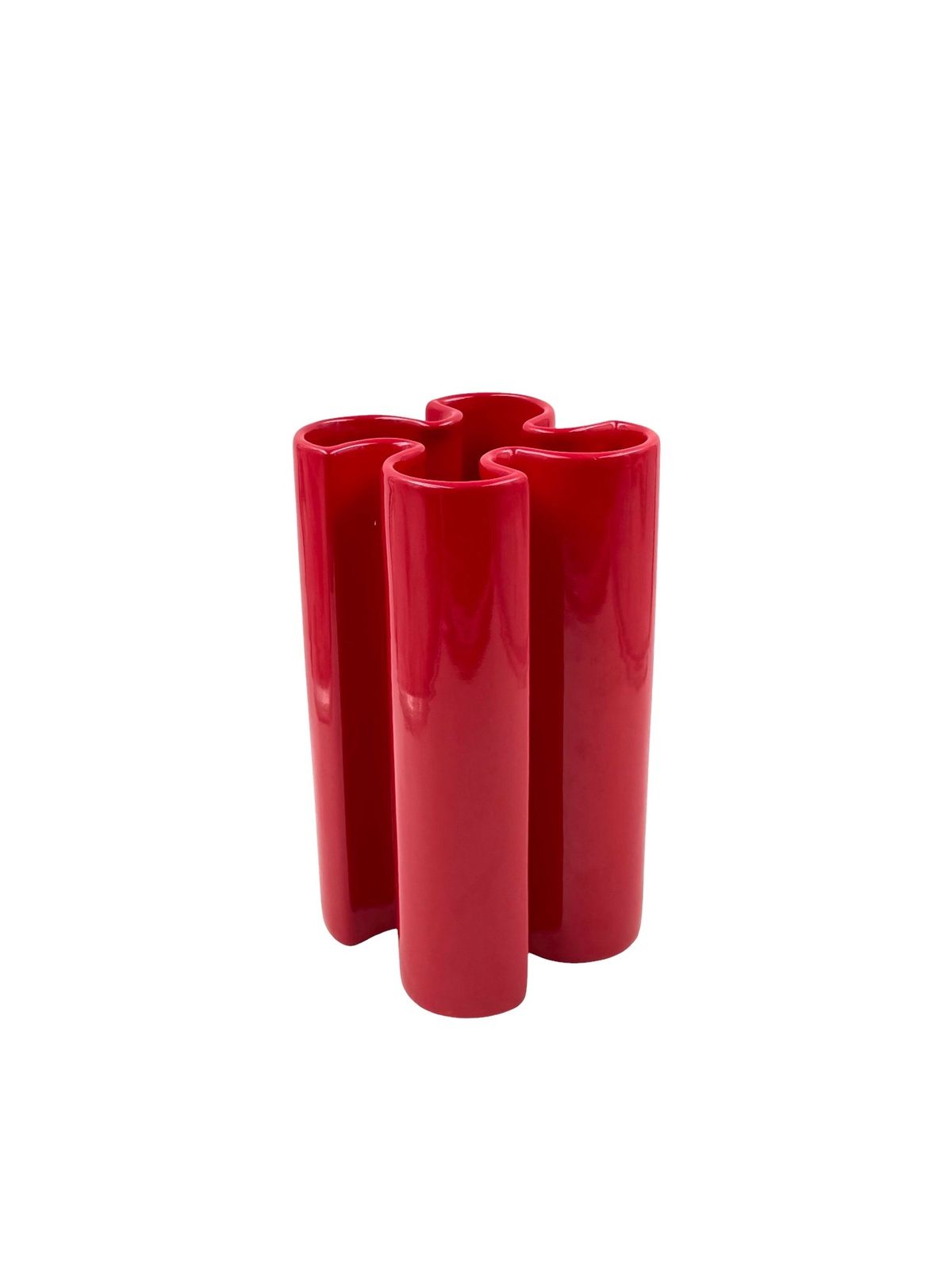 Franco Bettonica, Space Age Rare Red Ceramic Vase, Gabbianelli Italy Ca. 1970