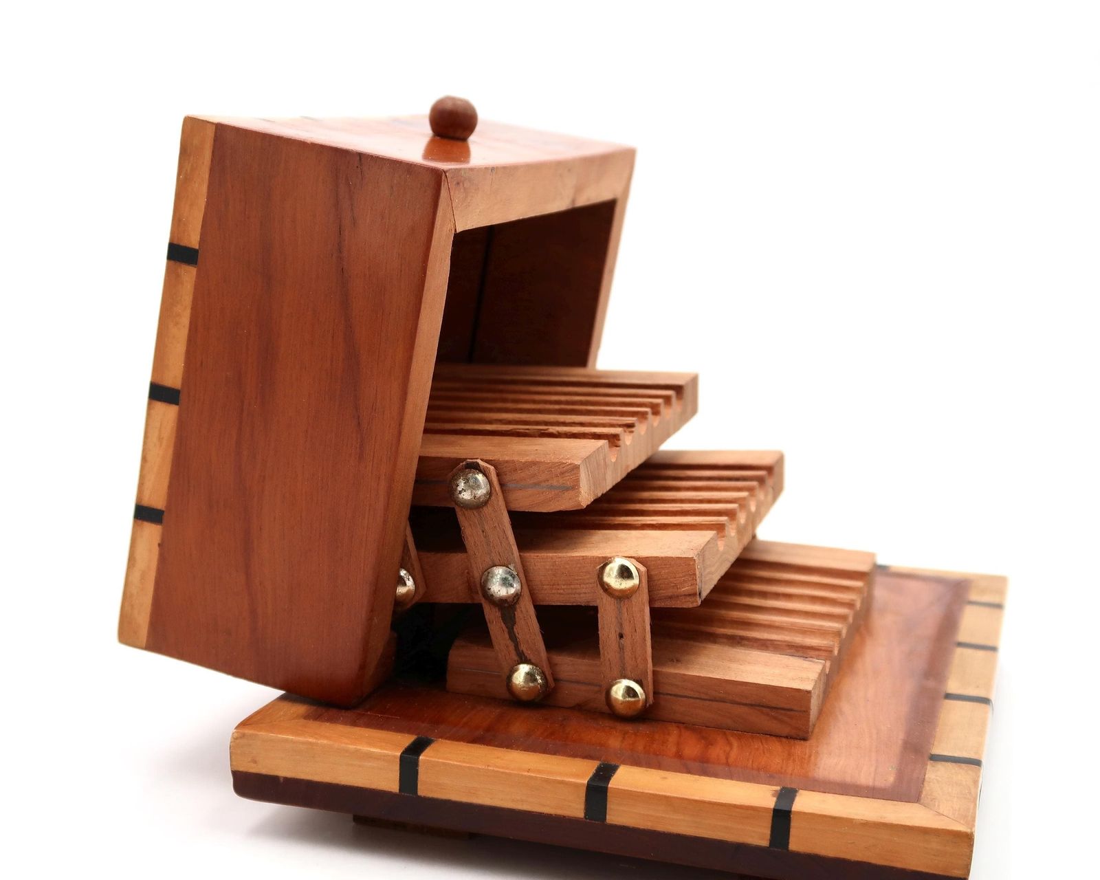 French Wood Marquetry Cigarette Dispenser, 1950s / Desk, Men Gift, Smoker, Box, Storage photo vintage