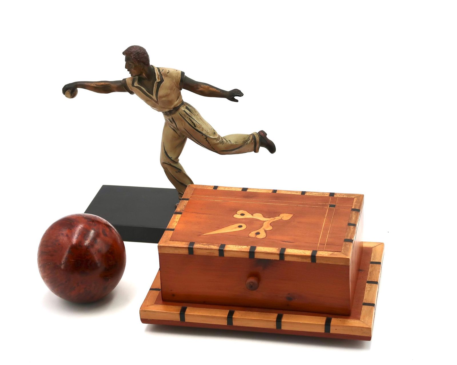 photo furniture French Wood Marquetry Cigarette Dispenser, 1950s / Desk, Men Gift, Smoker, Box, Storage