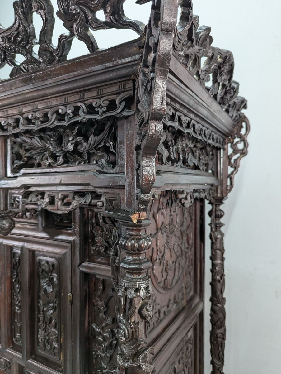 Furniture Large Indochinese Cabinet With Exotic Wood Dragon Decoration photo