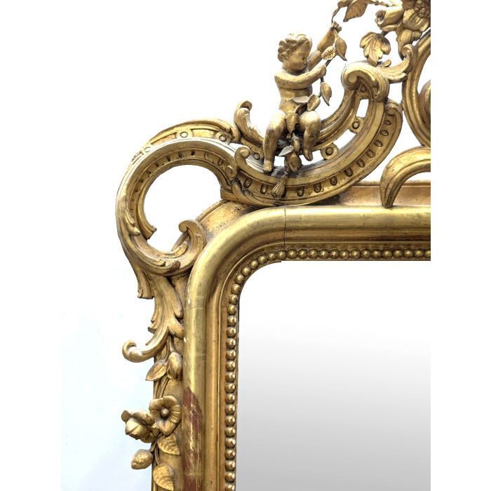Napoleon III Mirror In Wood And Gilded Stucco With Putti Decoration photo furniture