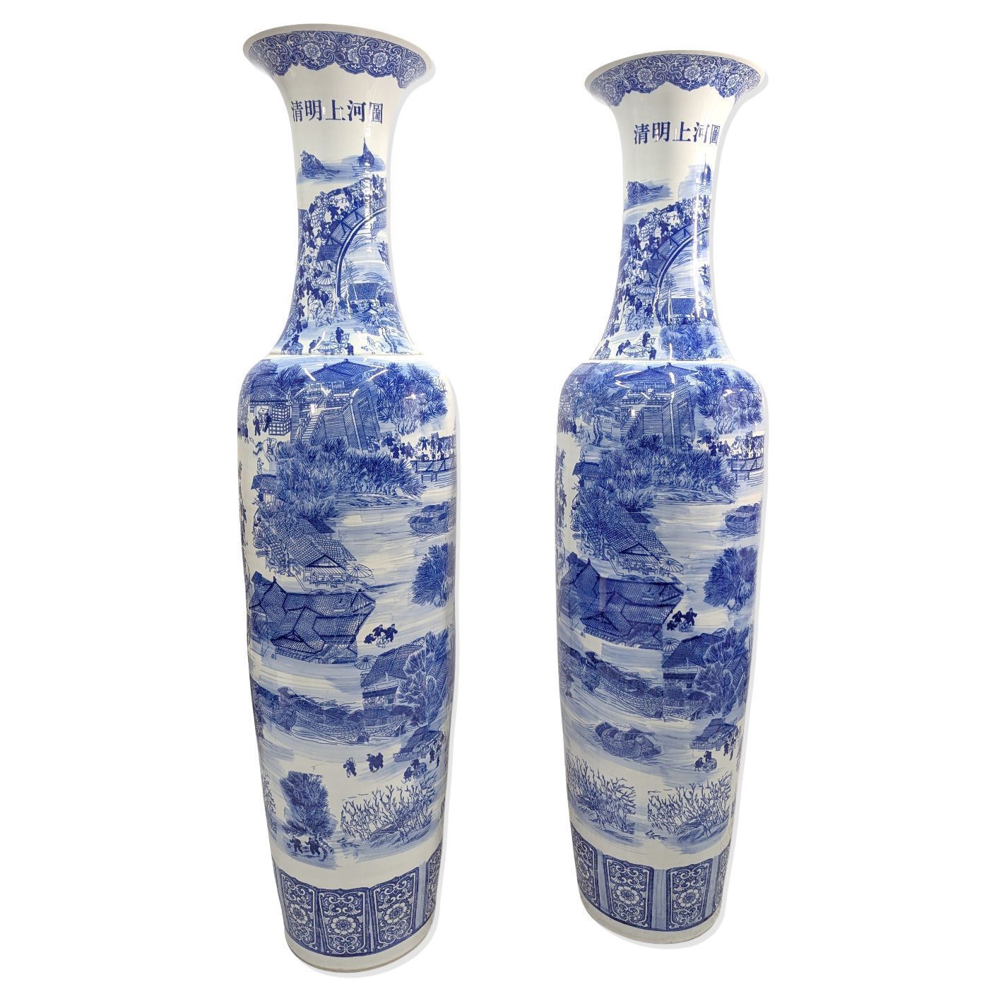 Important Pair Of Blue And White Porcelain Baluster Vases – China, 20th Century photo for sale
