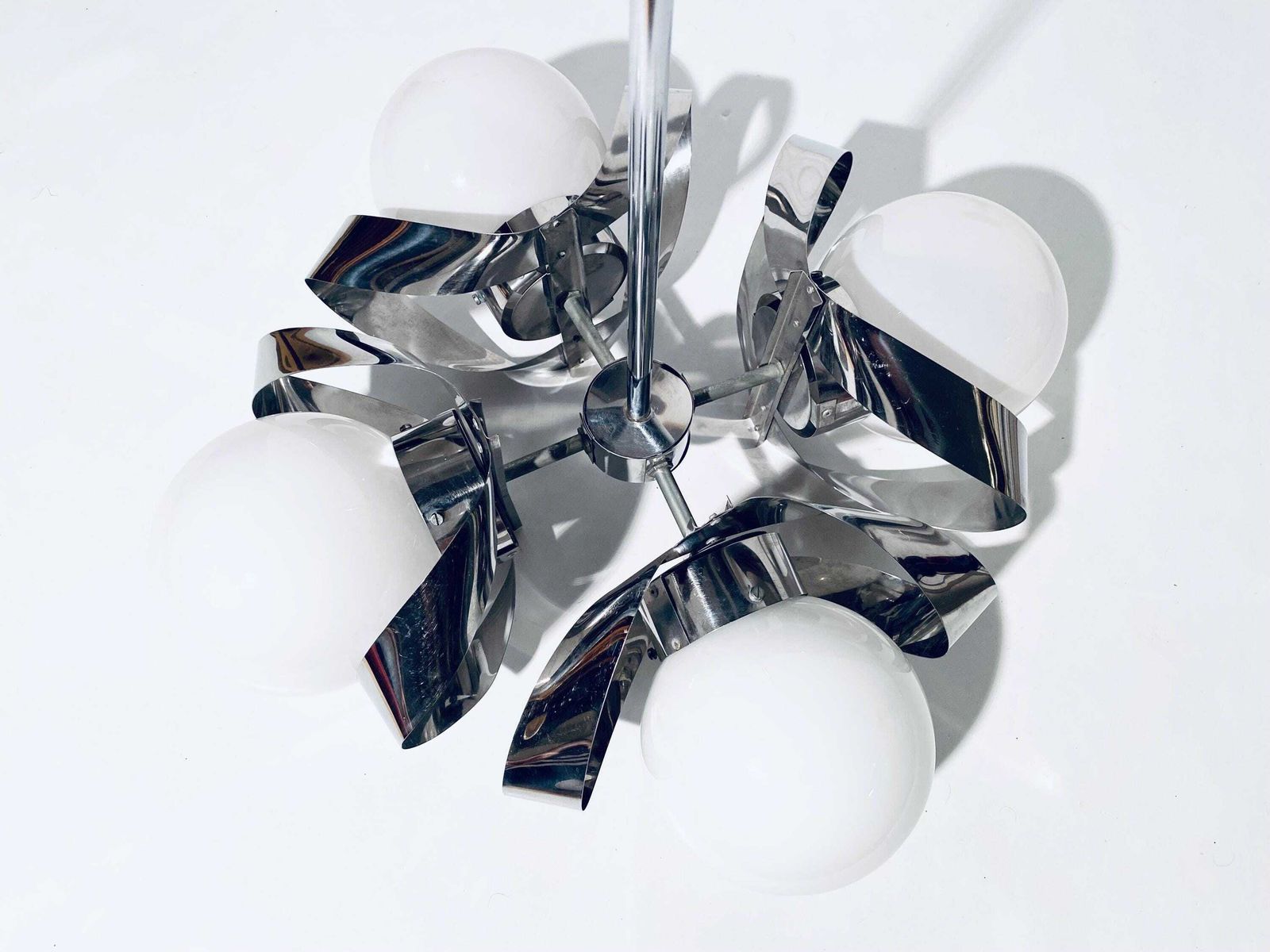 1960s Spectacular Swirl Ball Silver Metal Hanging Bulb Lamp Massive Leuchten / Vintage Space Age Decor photo buy