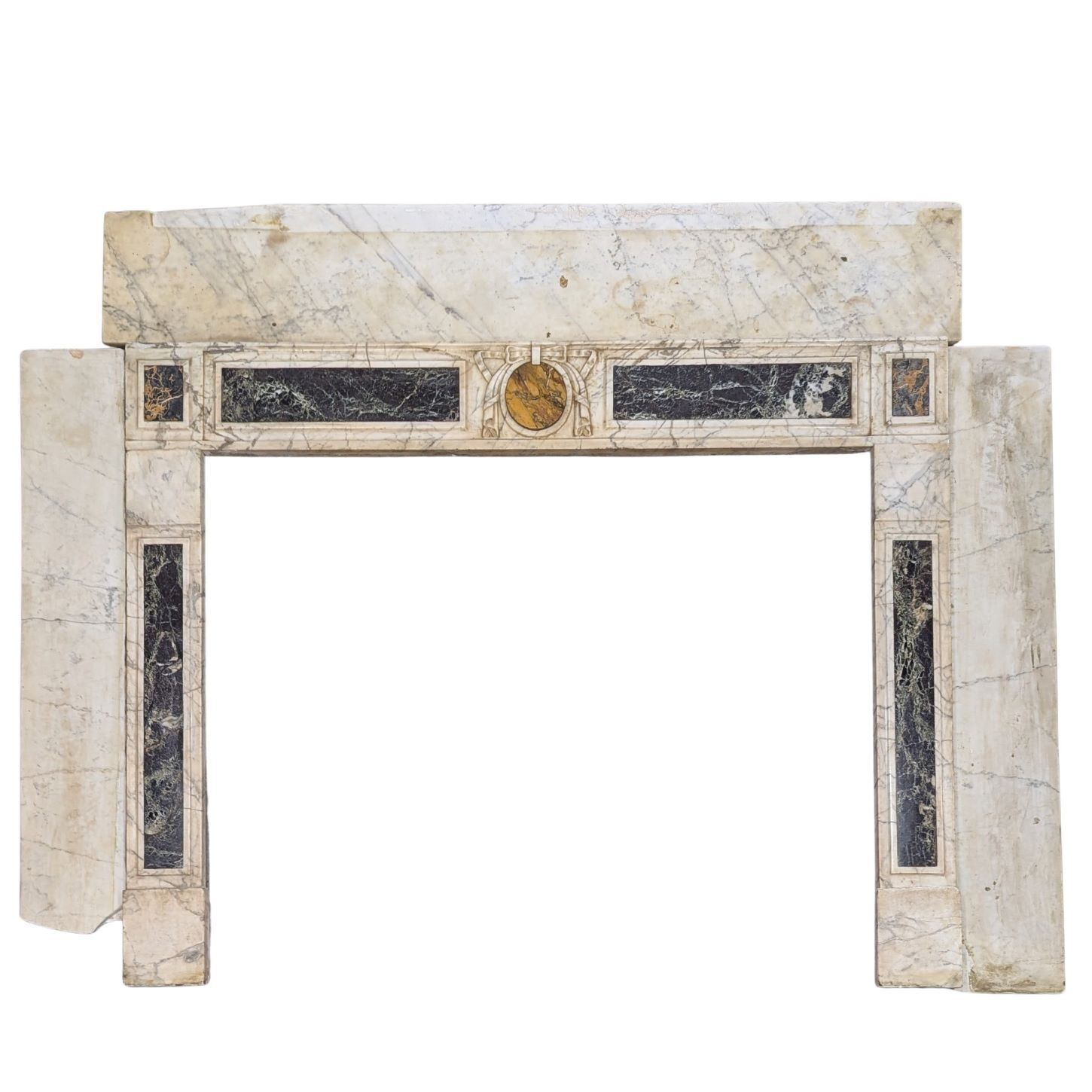 Ceremonial Fireplace In White Marble With Polychrome Inlays, France, Late 18th Century