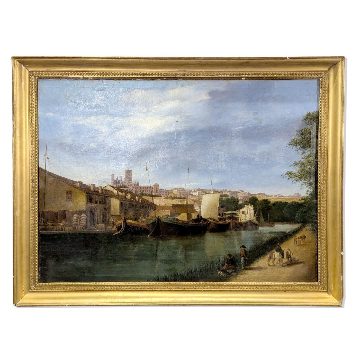 Béziers Cathedral Landscape Oil On Panel 18th Century