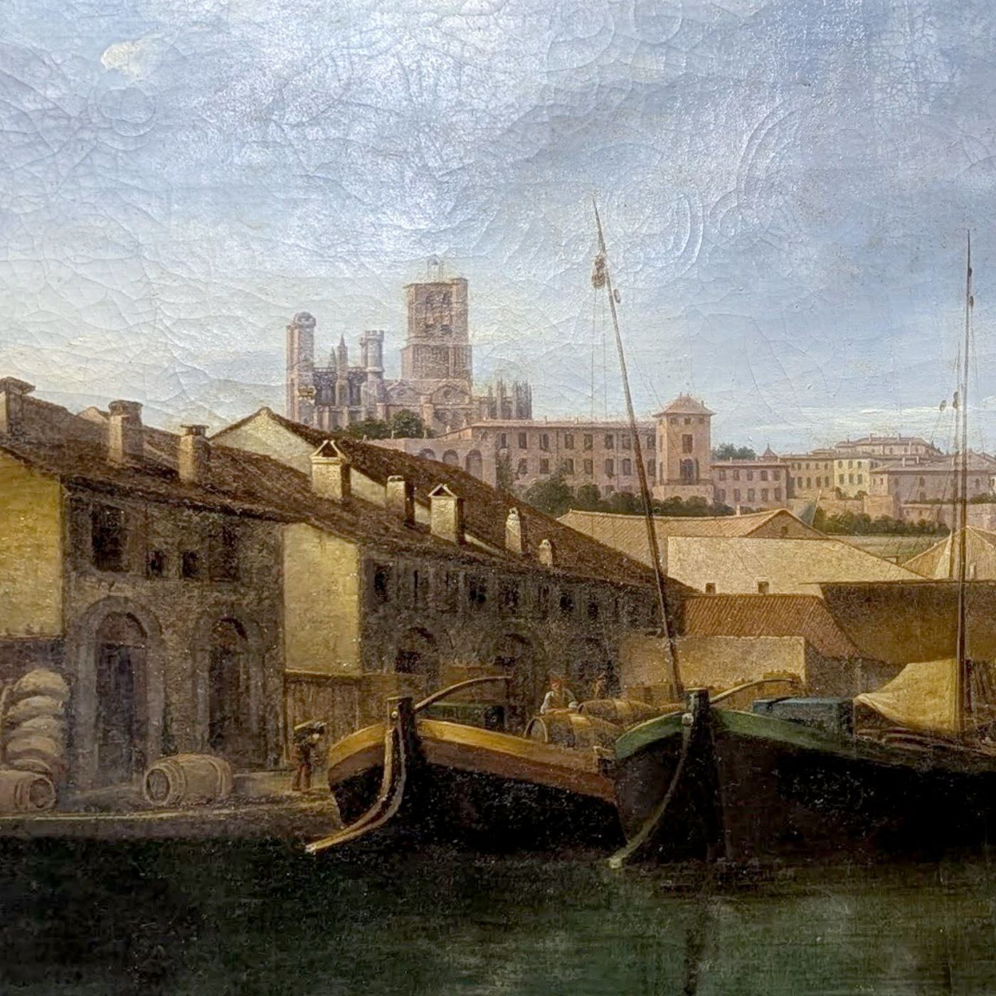Béziers Cathedral Landscape Oil On Panel 18th Century photo Art