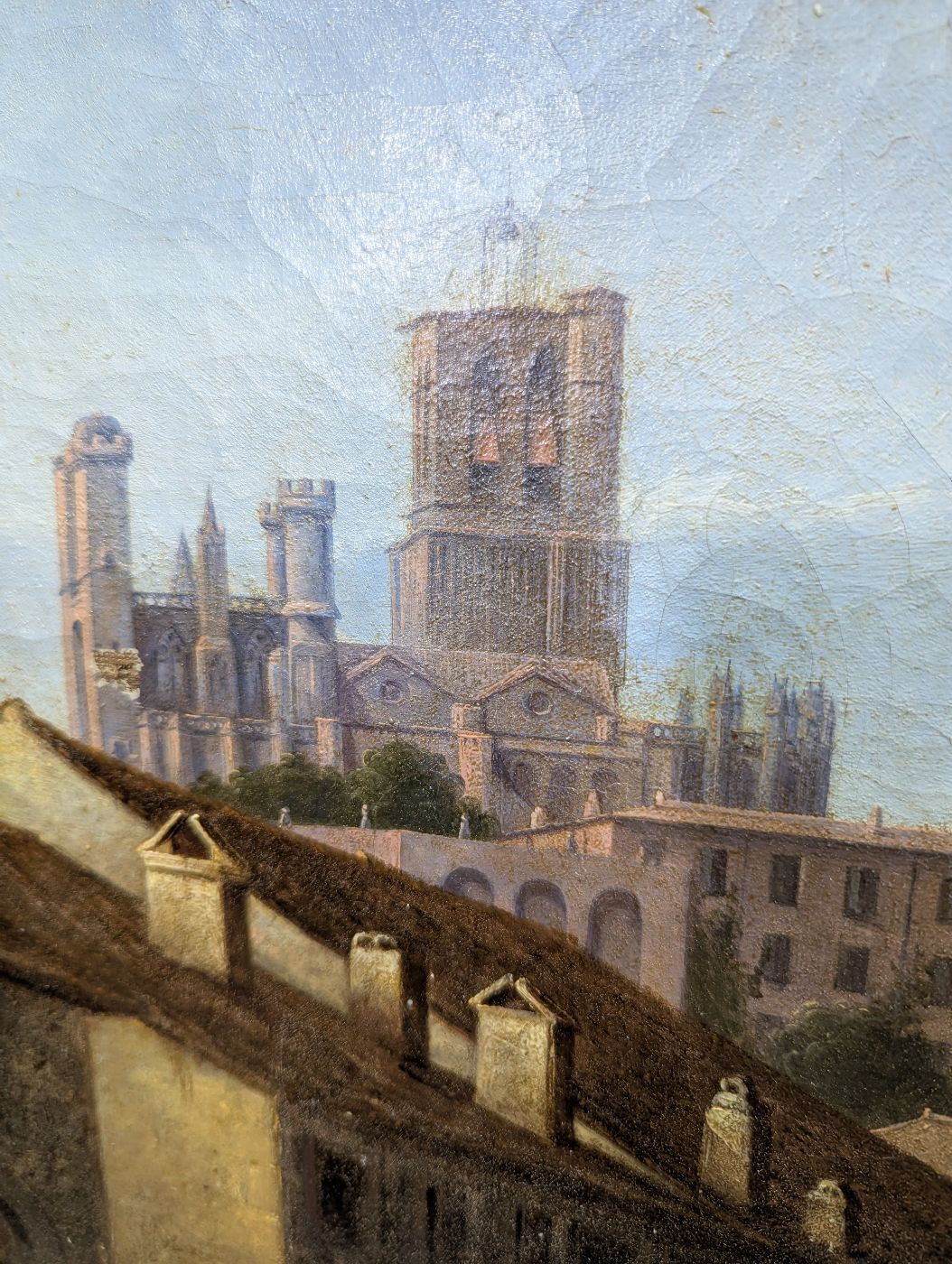 Béziers Cathedral Landscape Oil On Panel 18th Century photo vinterior