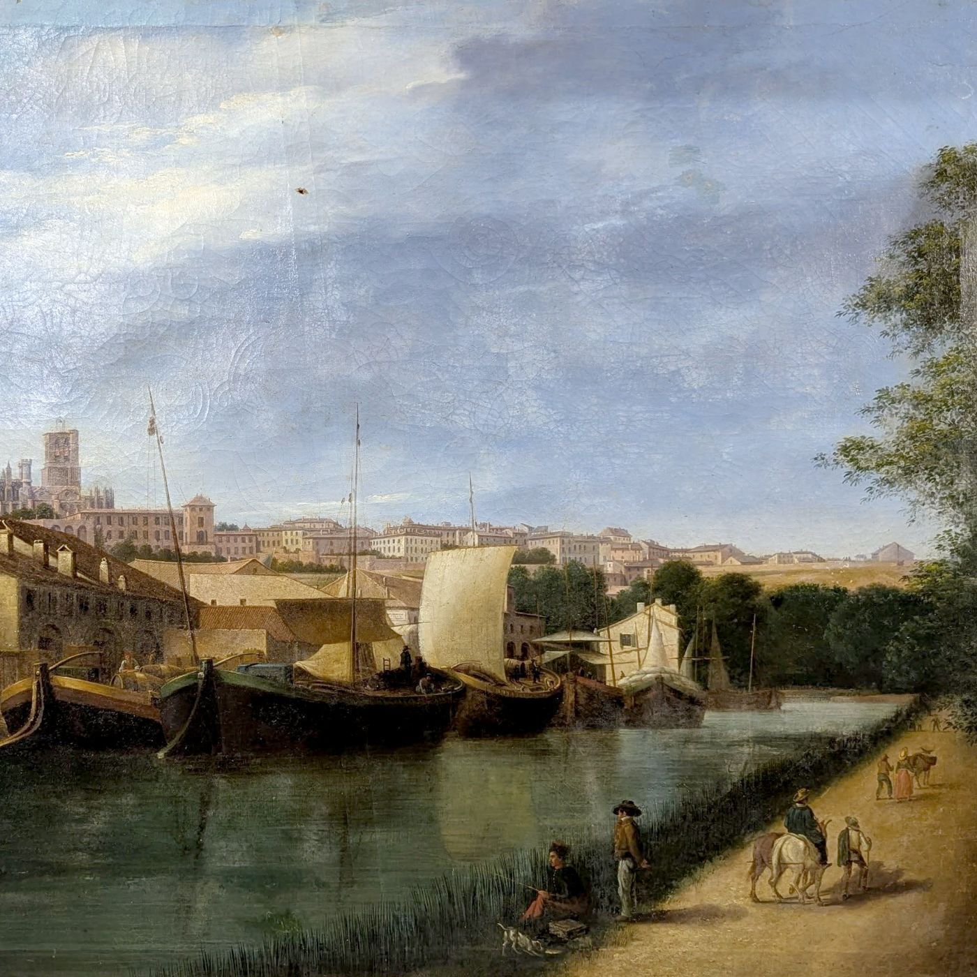 Béziers Cathedral Landscape Oil On Panel 18th Century photo buy
