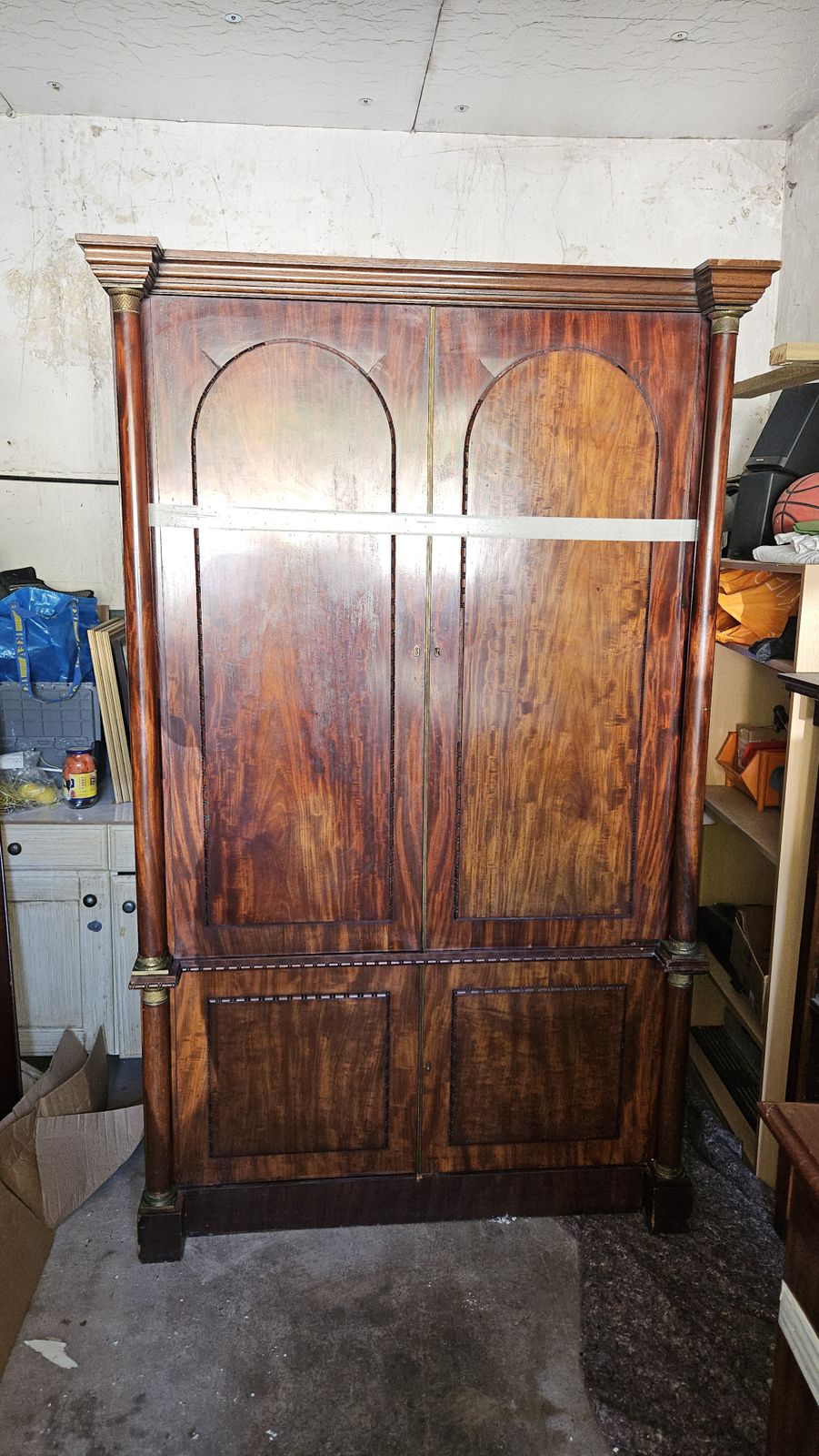 Magnificent Early 19th Century Regency Flame Mahogany Wardrobe With Brass Detailing photo for sale