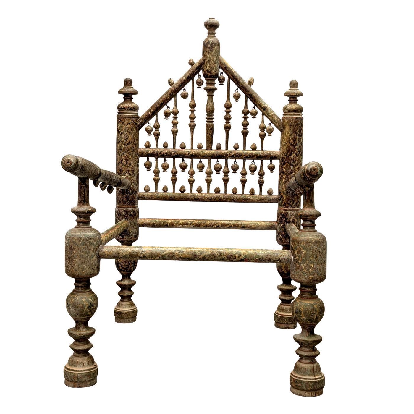 Pair Of 19th Century Indian Armchairs In Polychrome Wood photo for sale