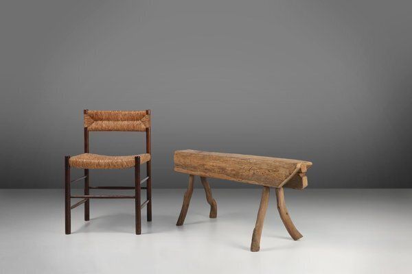Rustic Tree Trunk Bench, 1850s photo for sale