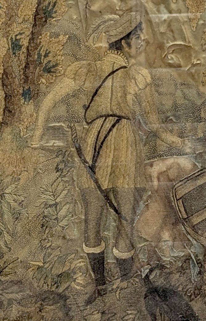 English Or French School, Late 18th – Early 19th Century Gallant Scene At The Water’s Edge – Embroidery On Silk photo Art