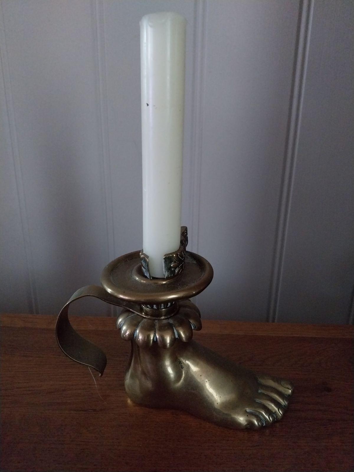 Rare Brass Candlesticks / Chamberstick In The Form Of A Foot. Randells Patent. 1896 photo furniture