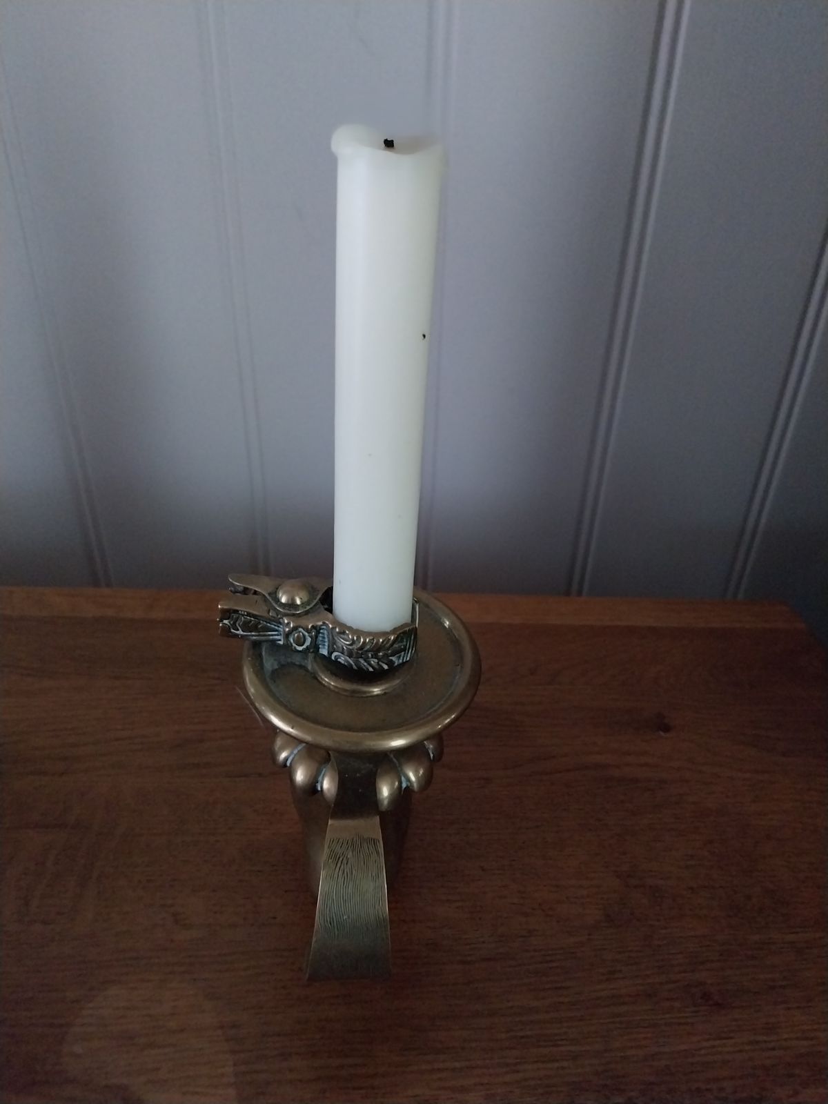 Rare Brass Candlesticks / Chamberstick In The Form Of A Foot. Randells Patent. 1896 photo 110.0