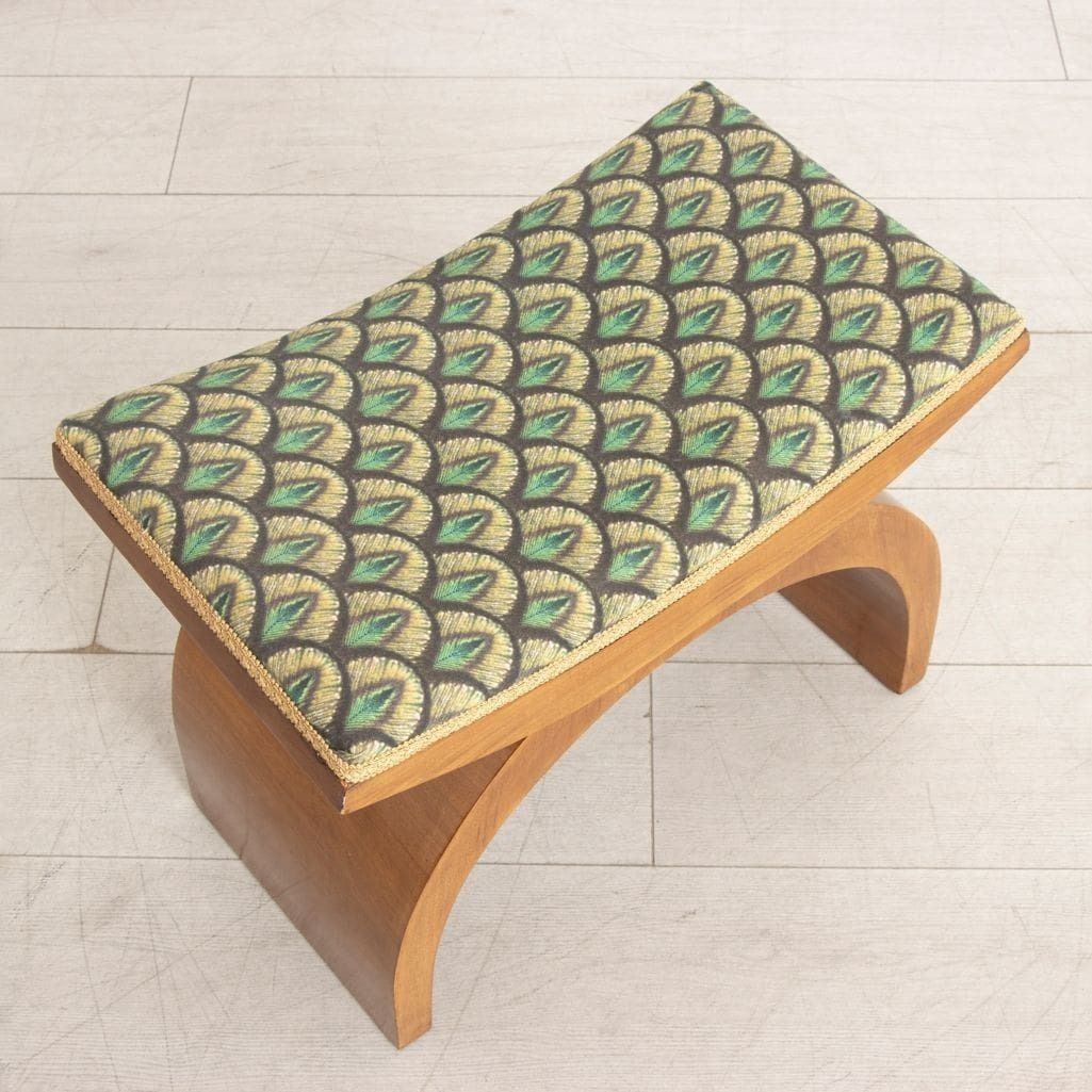 Art Deco Bentwood Stool In Walnut By Hille Re Upholstered In Art Deco Fabric photo furniture