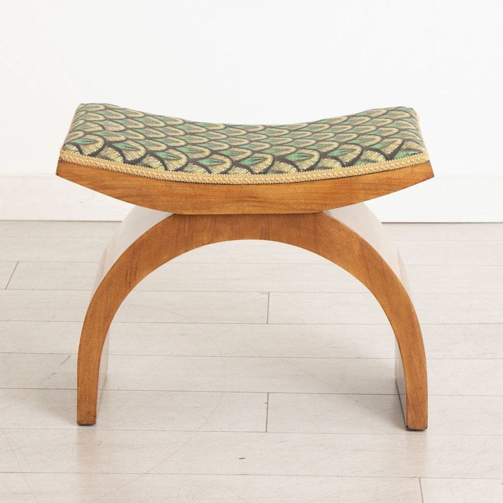 Art Deco Bentwood Stool In Walnut By Hille Re Upholstered In Art Deco Fabric photo Furniture