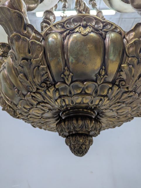 12588.0 Monumental Chandelier In Patinated Bronze And Alabaster – Mythological Decor photo