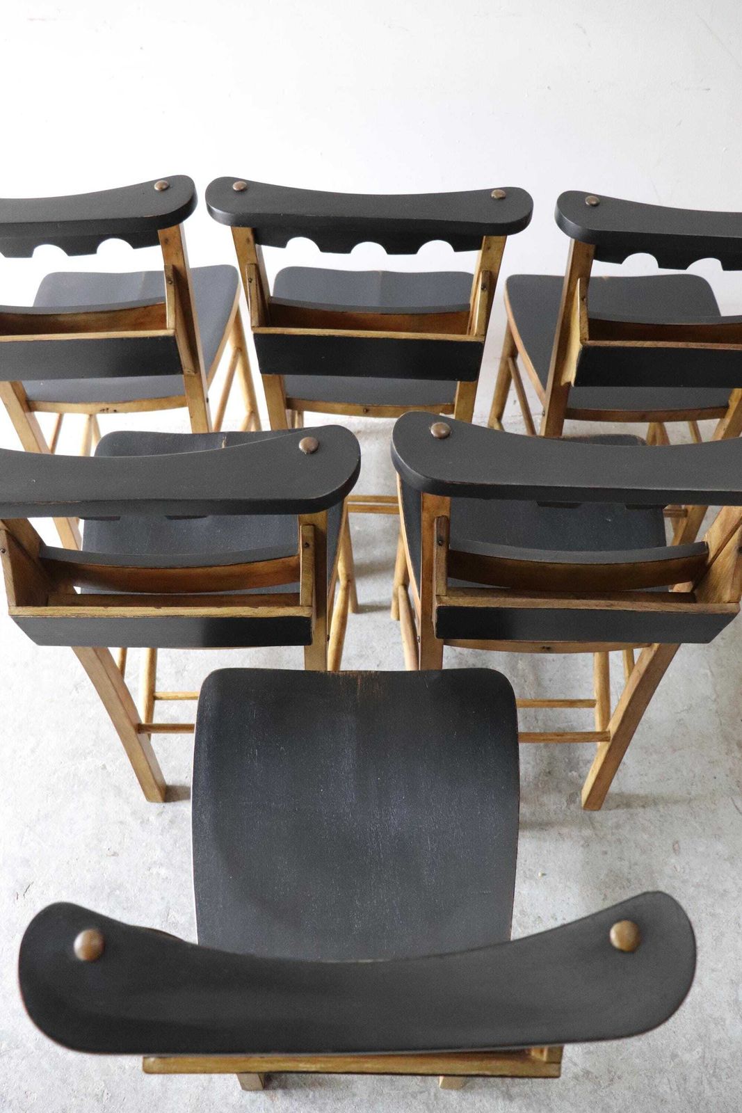 photo for sale Striking Set Of Six Part Painted Vintage Welsh Chapel Chairs