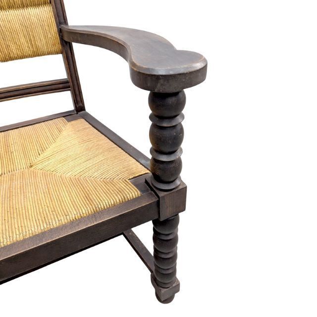 Series Of 4 Armchairs In Turned Wood And Straw By Charles Dudouyt photo 4407.0