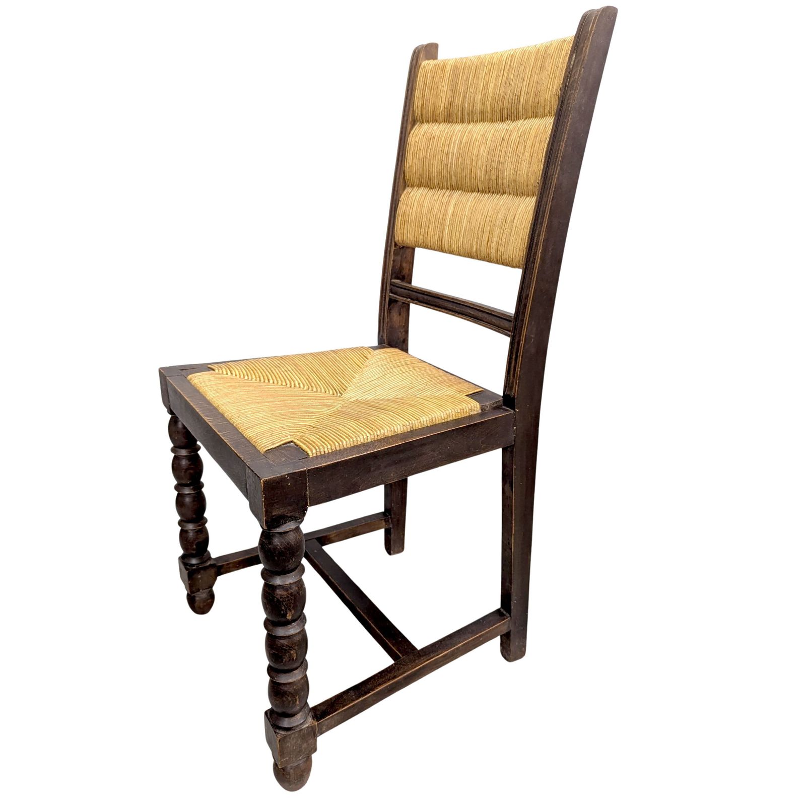 Series Of 6 Turned Wood And Straw Chairs By Charles Dudouyt