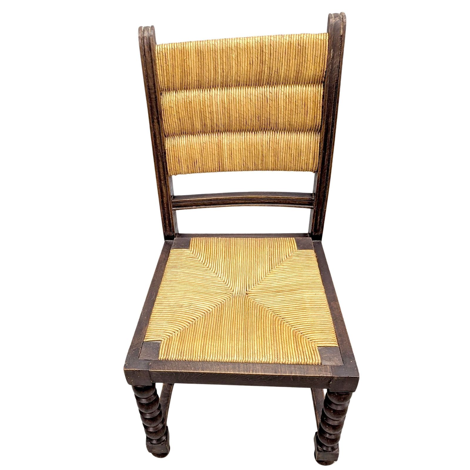 Series Of 6 Turned Wood And Straw Chairs By Charles Dudouyt photo 2413.0