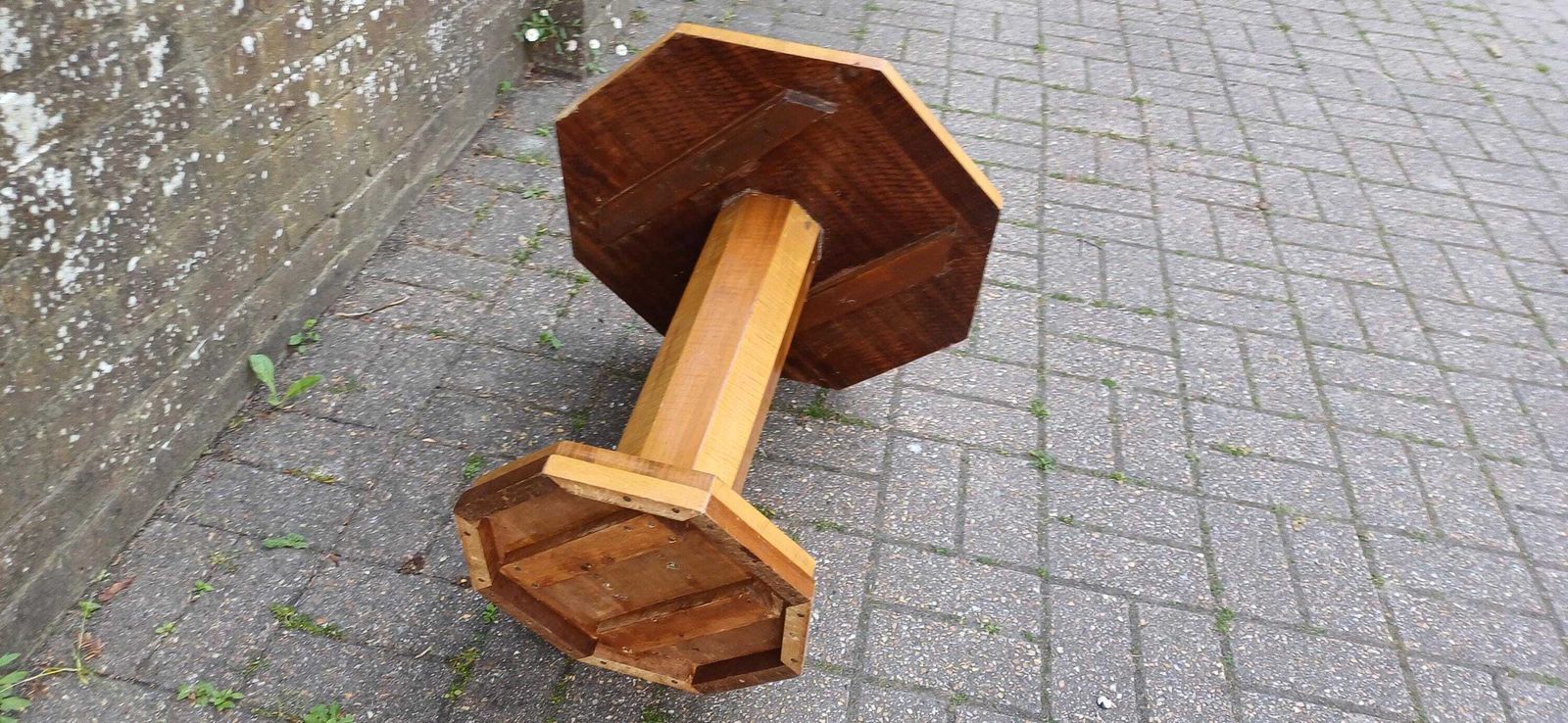Art Deco Handcrafted Wooden Pedestal Table – Octagonal Sunburst Veneer Top, Vintage Side Or Display Table Free Hand Delivery photo 295.0
