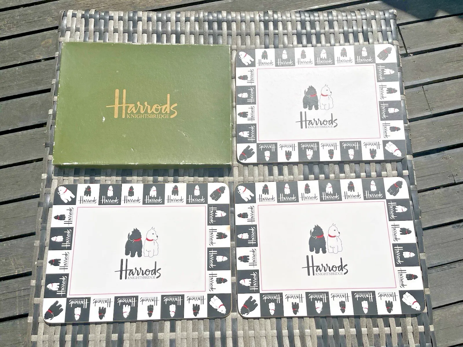 50.0 Set Of 3 Boxed Harrods Black & White Scotty Dog Westie Terrier Table Placemats photo