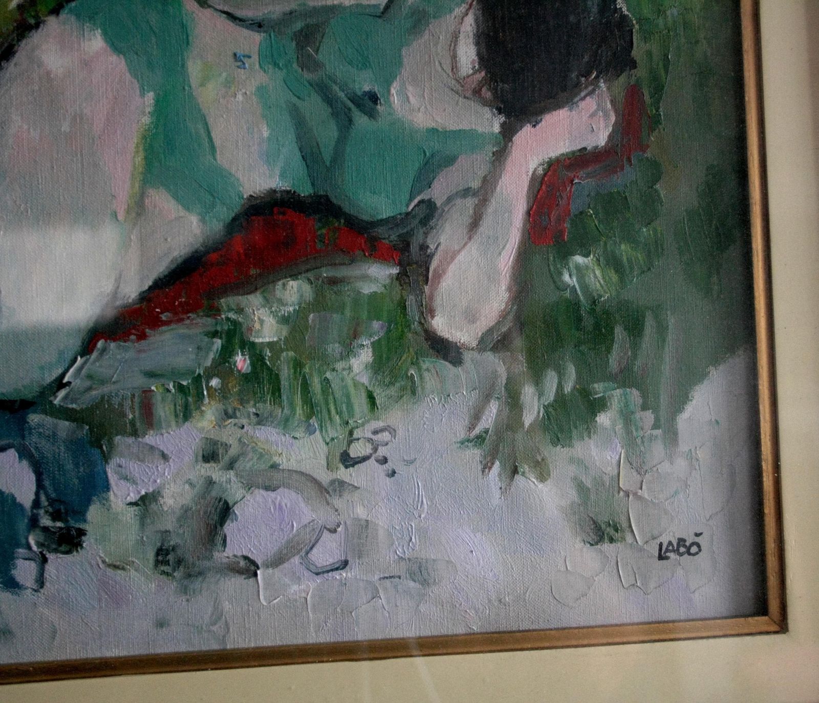 Oil Painting On Canvas, "Reclining Woman", By Savino Labò, Signed photo Art