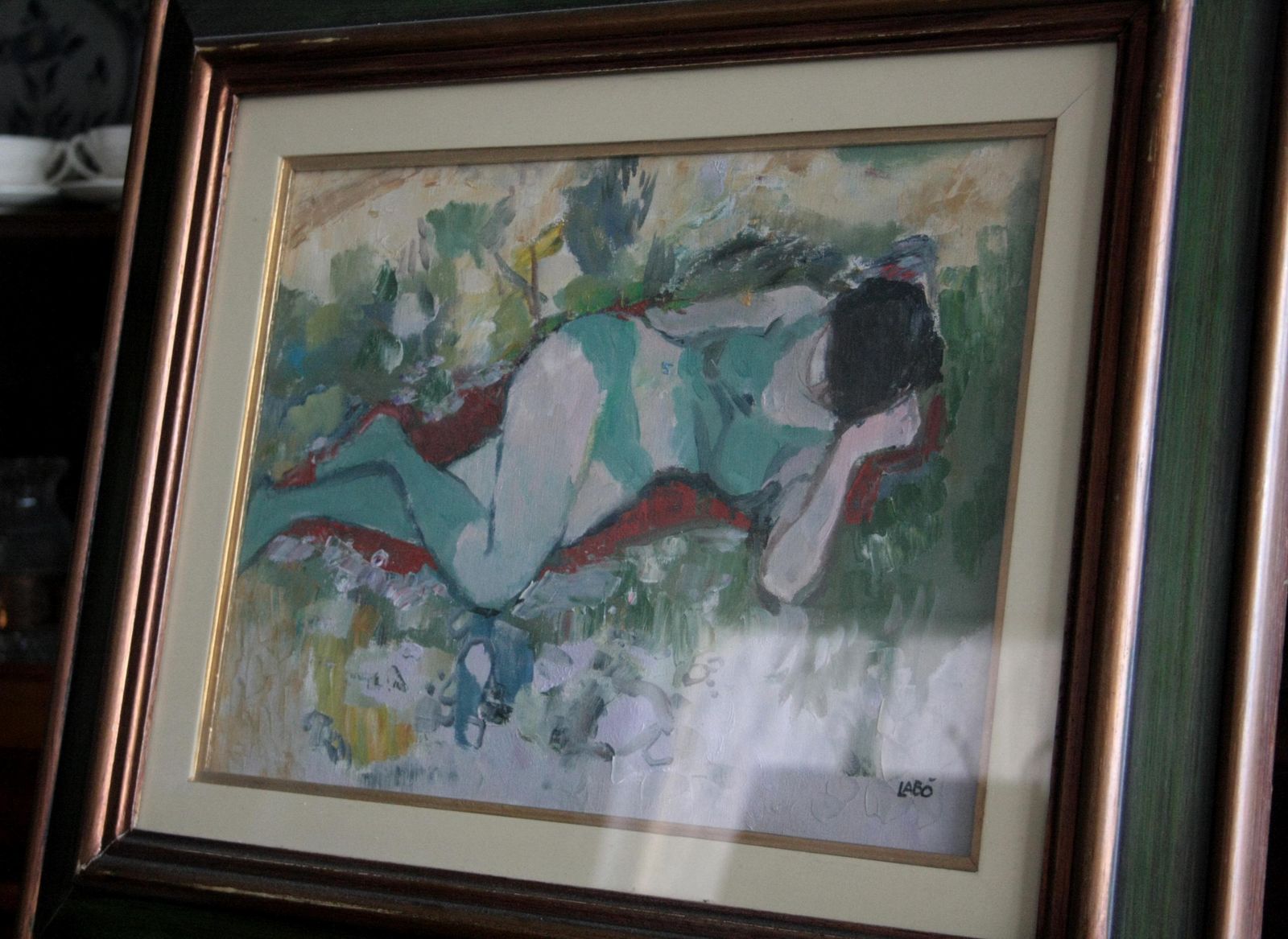 Oil Painting On Canvas, "Reclining Woman", By Savino Labò, Signed photo vinterior