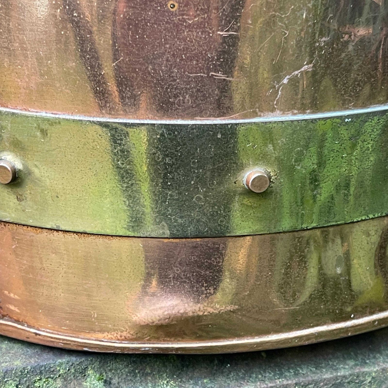 Vintage Copper And Brass Bound Coal Bucket   Fireplace Accessories   Plant Pot   Rustic Home Decor   Shabby Chic photo furniture