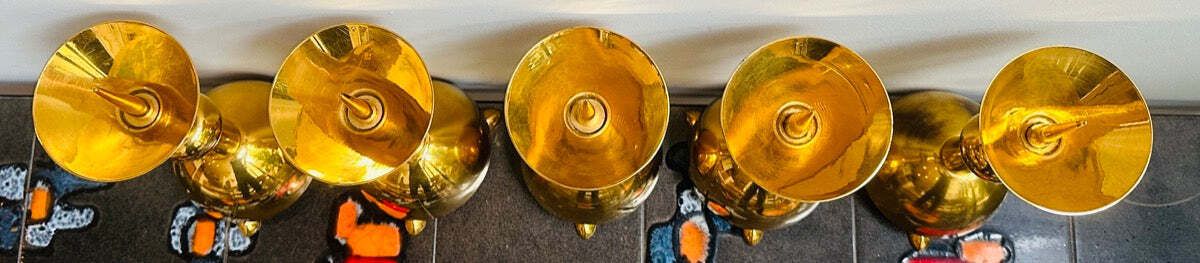 Set Of 5 1950s German Brutalist Gold Chromed Metal Church Candleholders photo buy