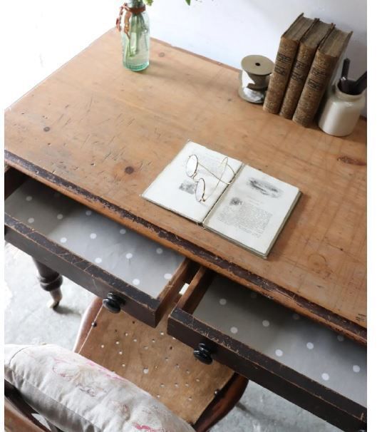 Striking Vintage Pine Writing Desk On Ceramic Castors With Original Paintwork photo for sale
