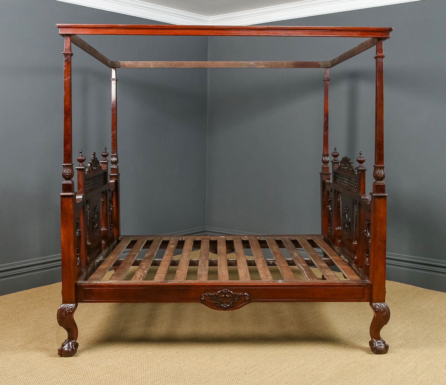 Victorian Anglo Indian Colonial Raj Bombay 6ft Super King Teak Four Post Bed (Circa 1890) photo buy