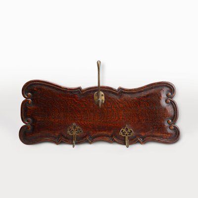 Art Nouveau Style Coat Rack In Oak With Brass Hooks, 1915
