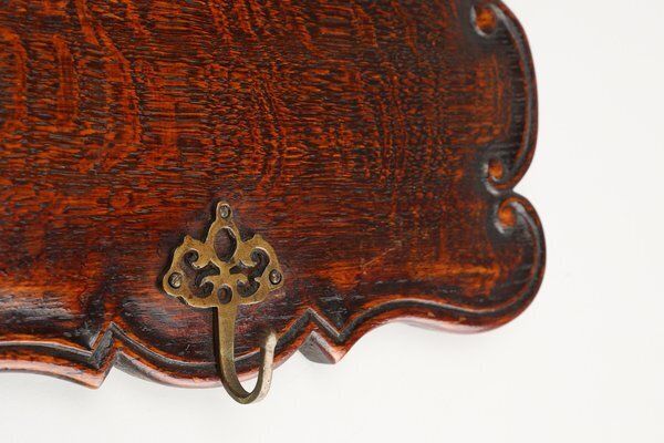Art Nouveau Style Coat Rack In Oak With Brass Hooks, 1915 photo vinterior