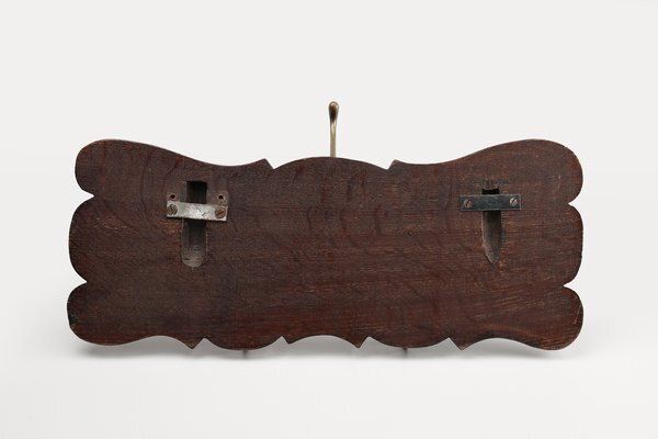 photo for sale Art Nouveau Style Coat Rack In Oak With Brass Hooks, 1915