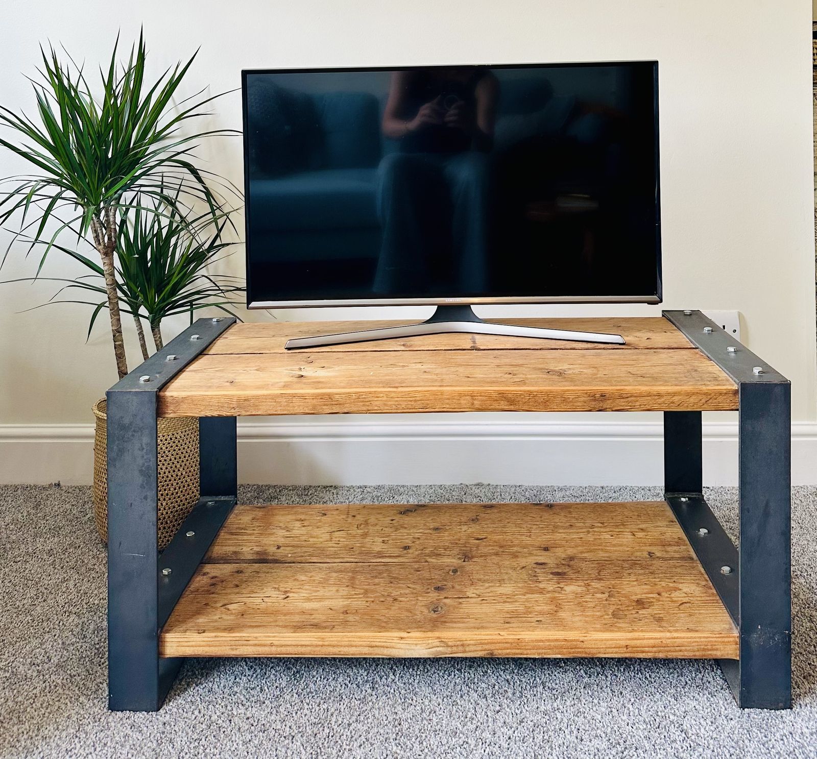 Industrial Chic Style Reclaimed Custom Coffee Table Tv Unit. Steel And Wood Metal Hand Made photo furniture