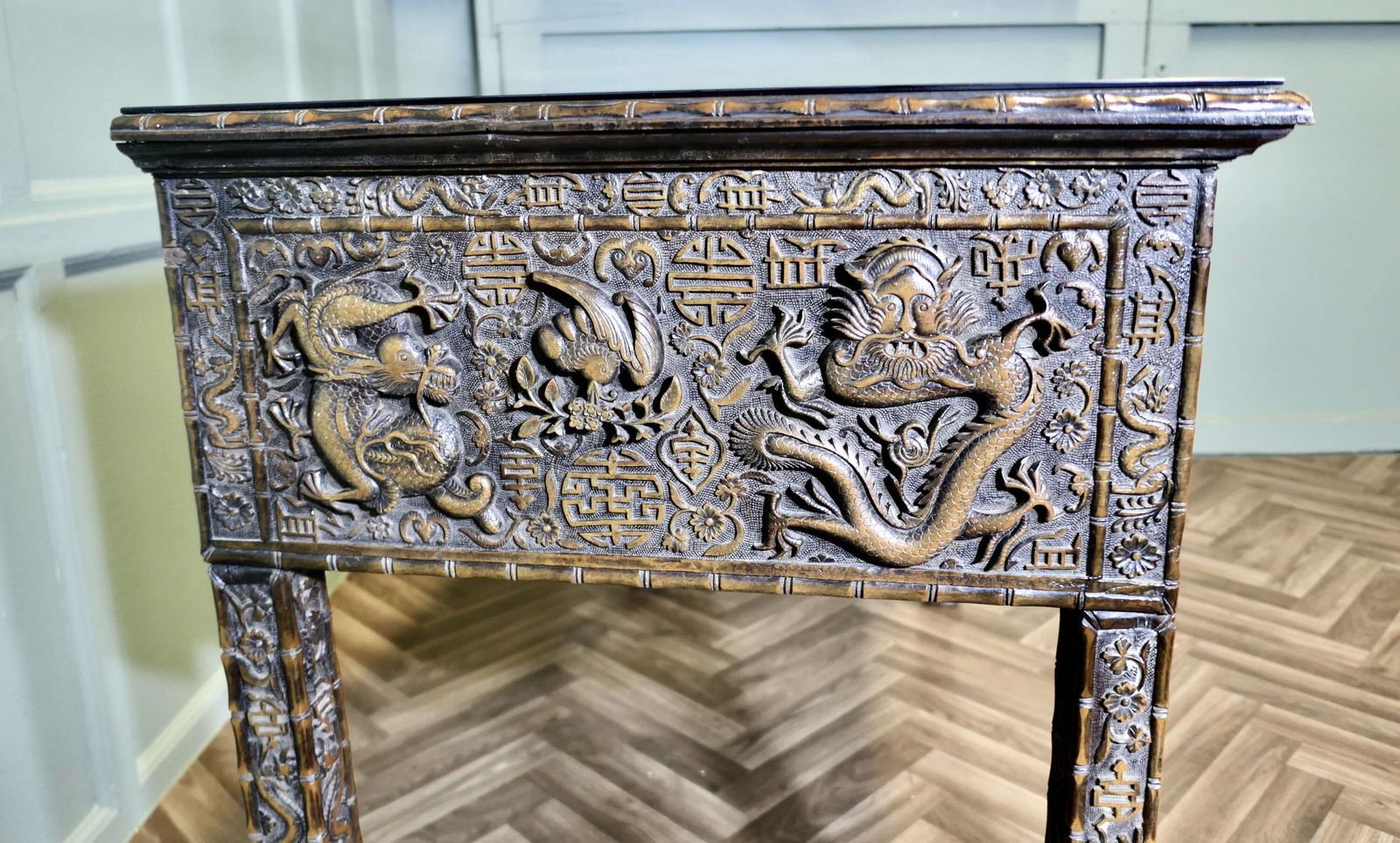 Long Chinoiserie Carved Console Table Or Hall Table photo vinterior