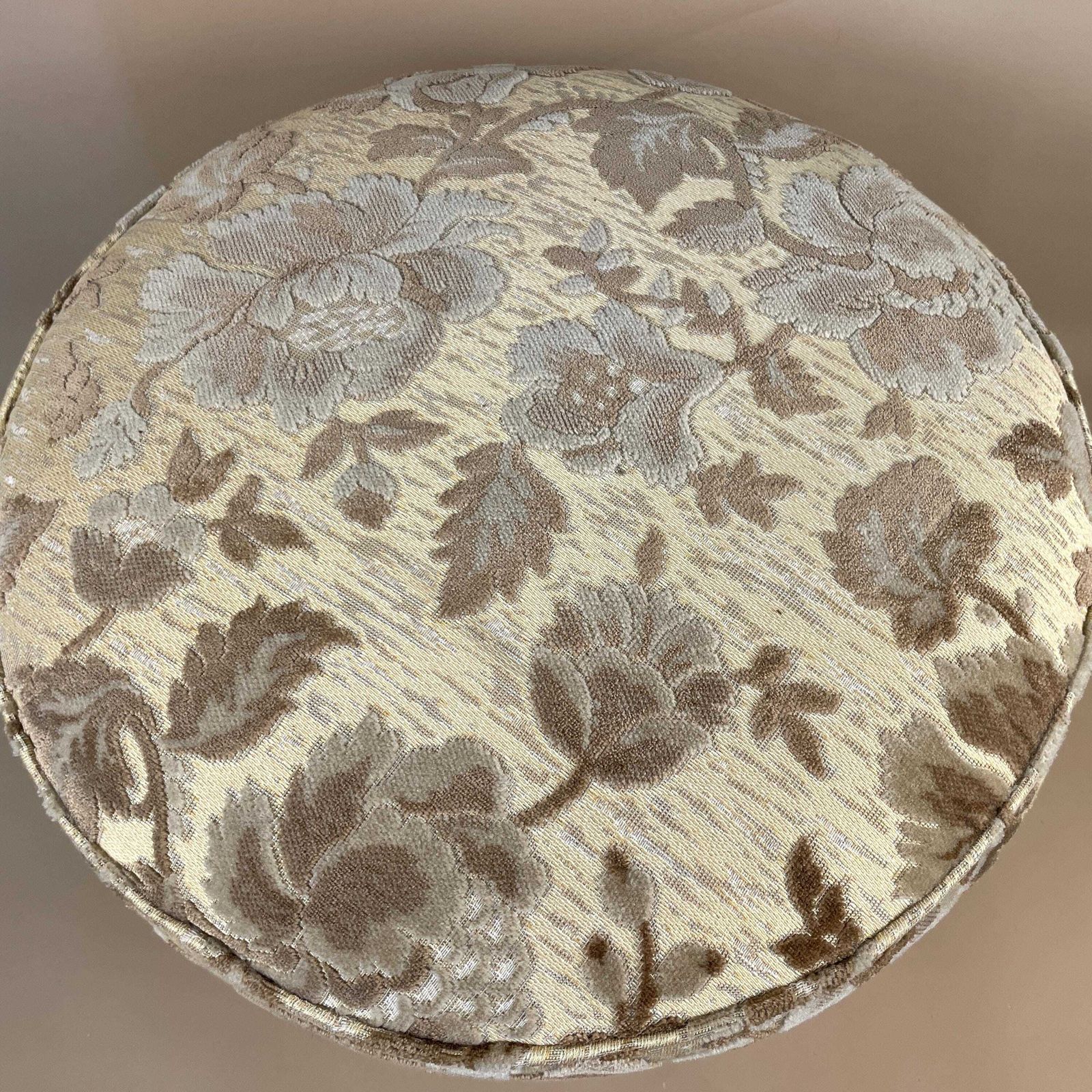 Vintage Retro Velvet Stool Floral Pattern Thin Pin Wood Legs Cottage Furniture Round Circle Seat 48cm Footstool Patterned photo 125.0