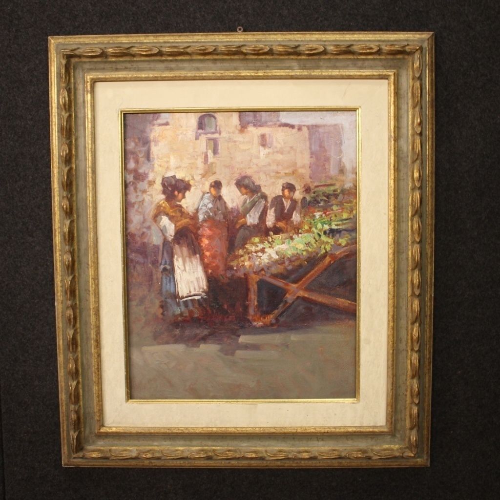 Italian Painting Popular Scene With Characters From 20th Century
