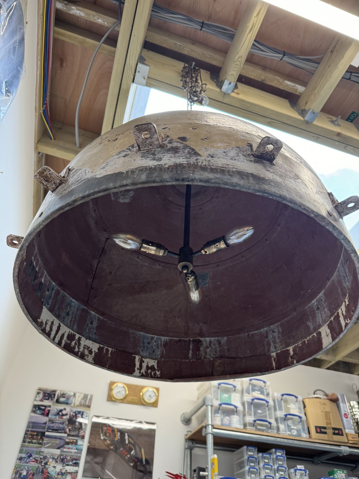 Large Metal Domed Pendant Light Fitting. Industrial Look. Richmond (Tw10) Collection. 610mm Diameter. 420mm High photo for sale