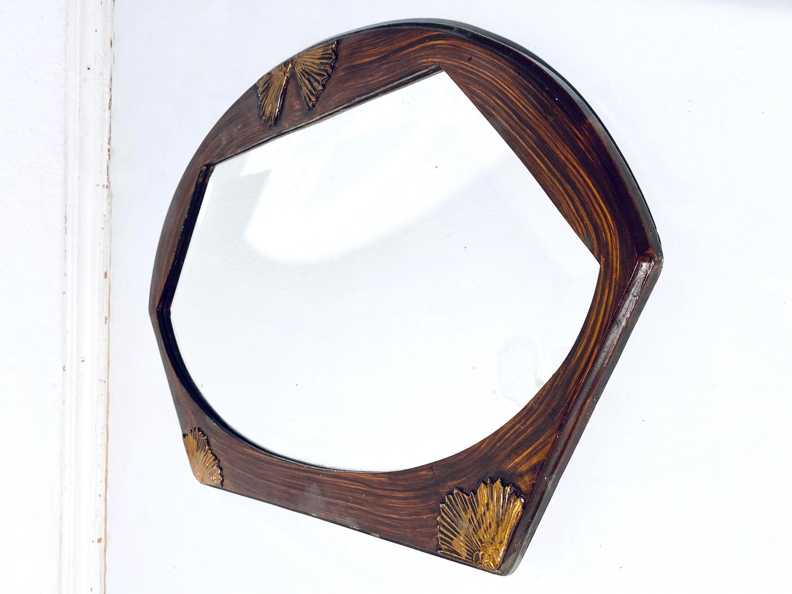 Art Deco Wooden Frame Wall Mirror / 1920s Antique Interior France photo Home Decor