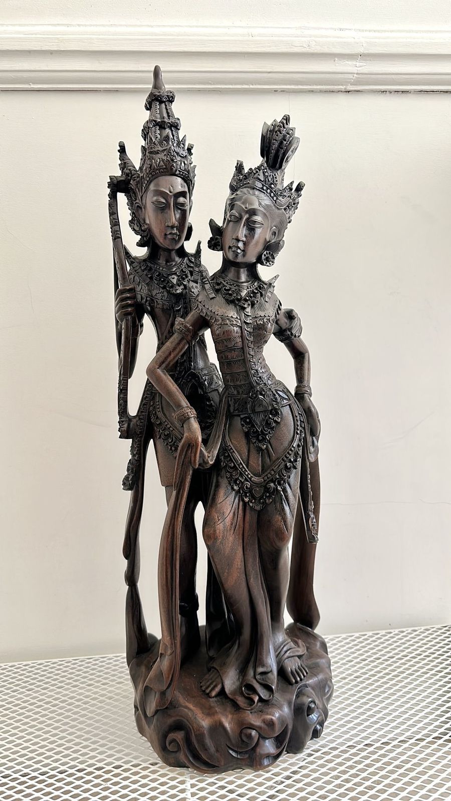 Hand Carved Balinese Ebony Wood Sculpture Of Rama And Sita — 1997 photo Art