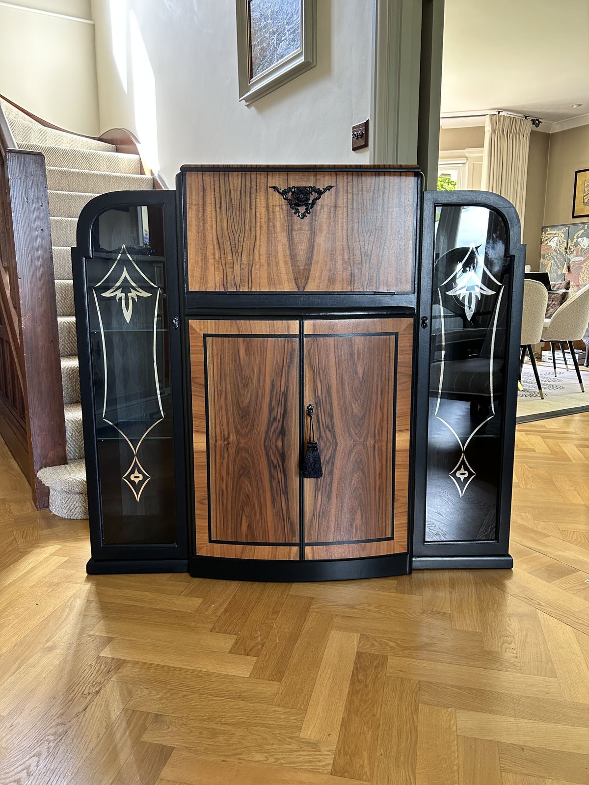 Cocktail Cabinet.  Art Deco Style.  Rivington.  Walnut. Refurbished.  Handpainted.  Unique. photo furniture
