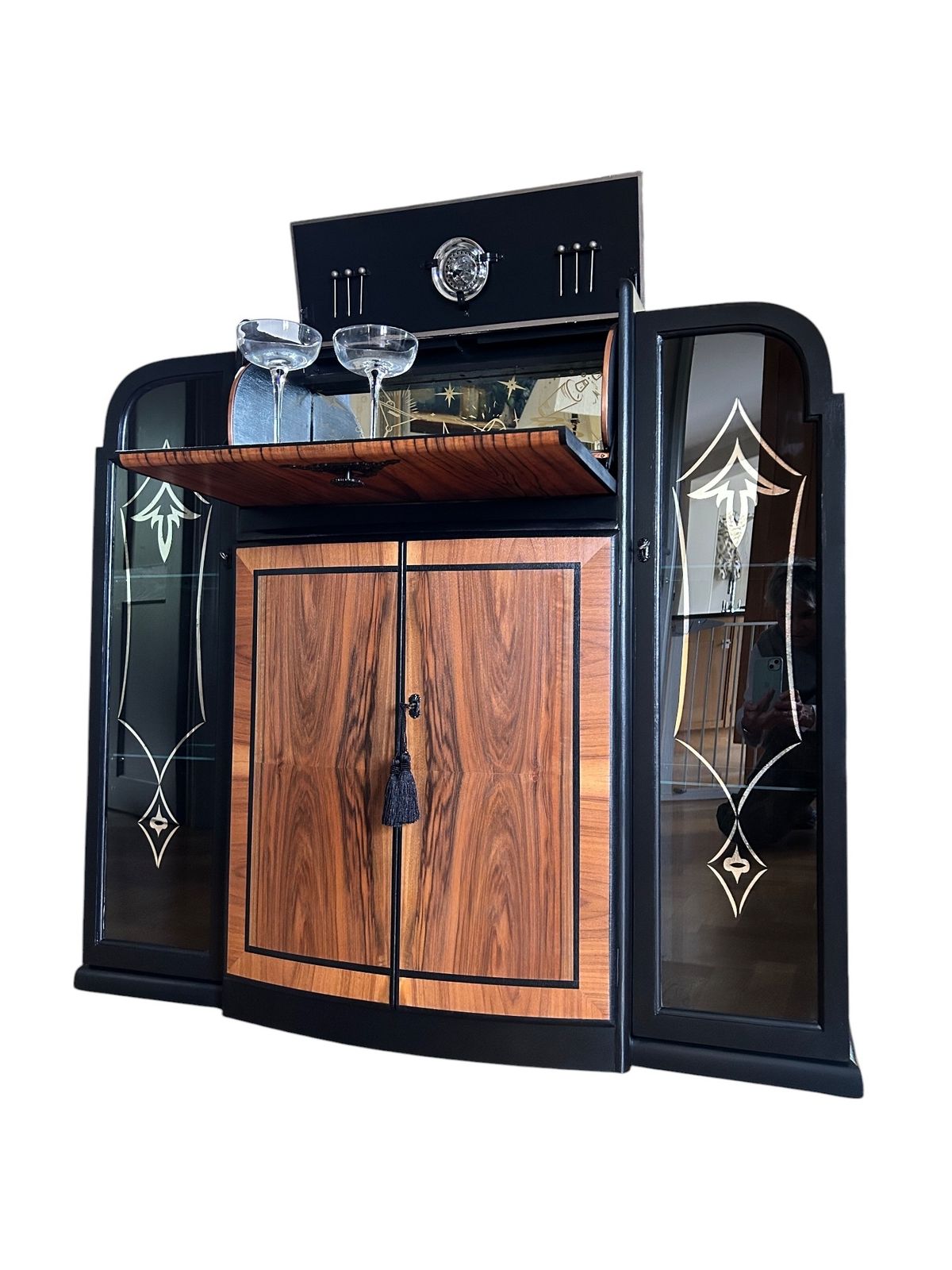 photo buy Cocktail Cabinet.  Art Deco Style.  Rivington.  Walnut. Refurbished.  Handpainted.  Unique.