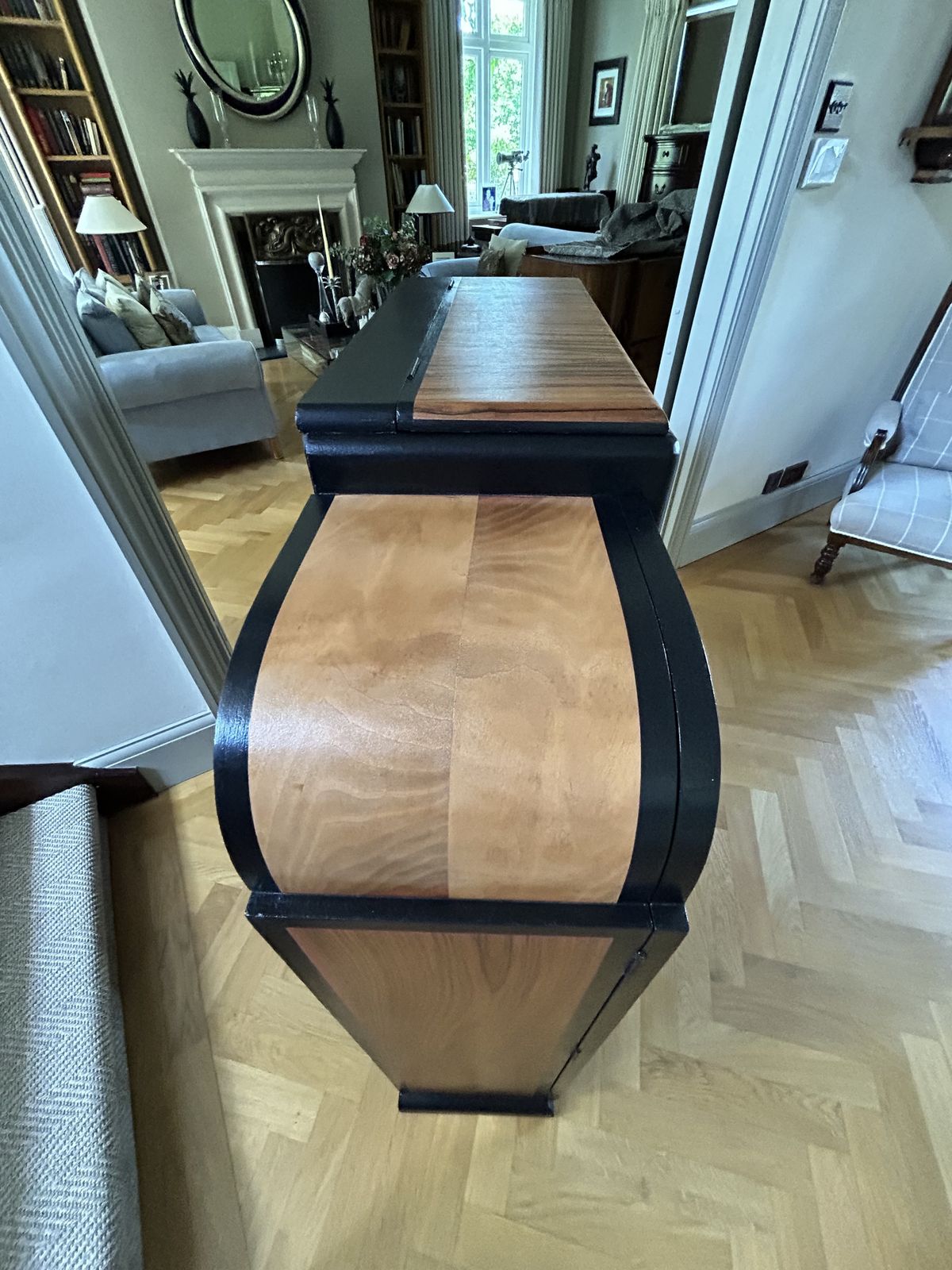 photo vintage Cocktail Cabinet.  Art Deco Style.  Rivington.  Walnut. Refurbished.  Handpainted.  Unique.