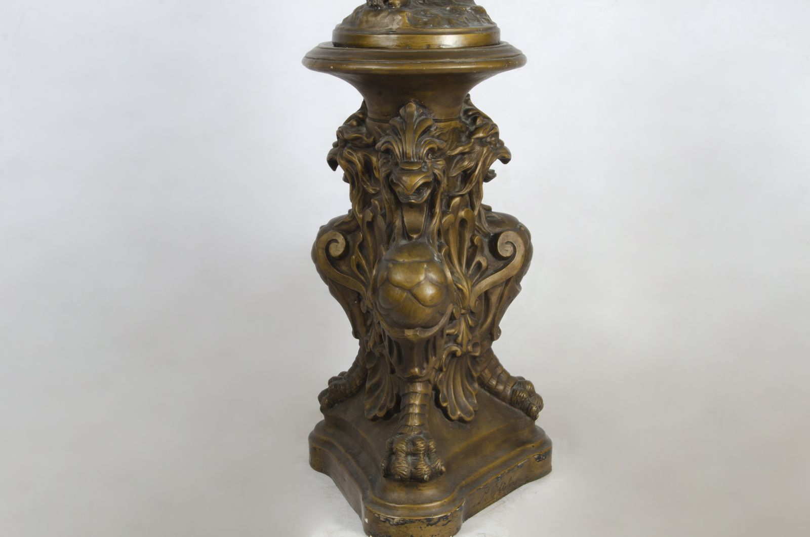 Mid 20th Century Art Nouveau Style Painted Ceramic Sculptural Floor Lamp Of Maenad Holding Grapes Signed By P. Oltolini, Argentina photo buy