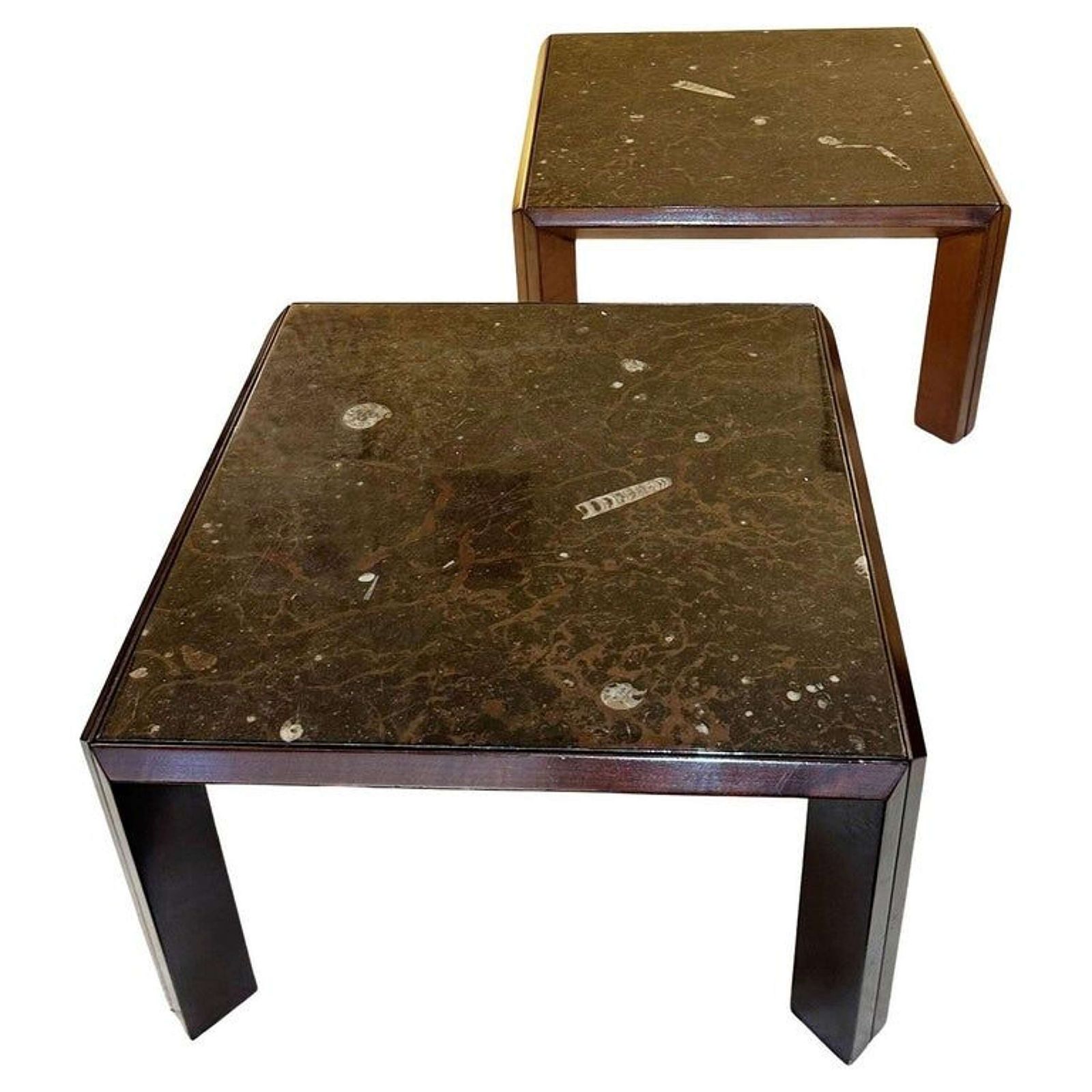 Pair Of Fossil Stone Coffee Tables By Ronald Schmitt
