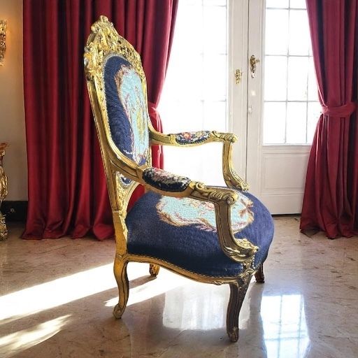 645.0 Pair Of Antique Giltwood & Gesso Fauteuil Armchair Louis XVI Style Needlepoint photo