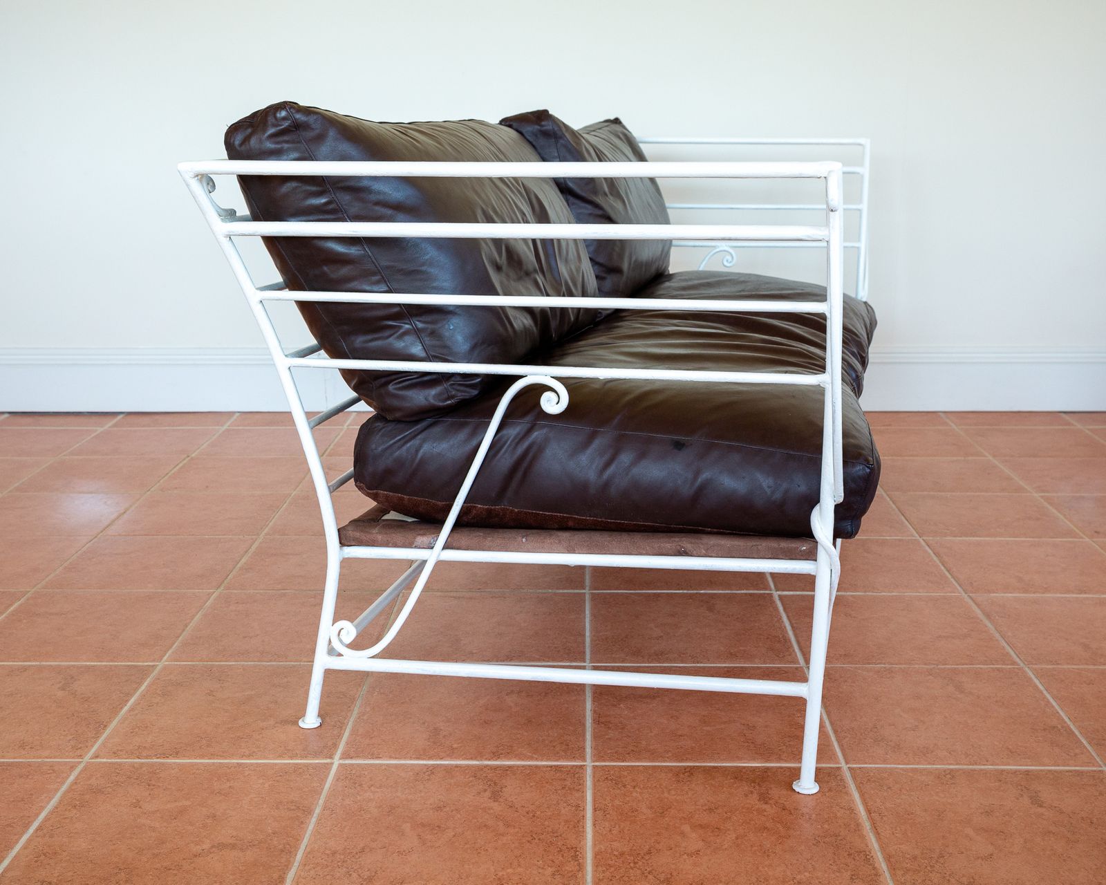 Furniture French Wrought Iron Sofa Leather Cushions 1950s Mid Century Settee Garden Conservatory Sof.A Vintage Garden Room Sof.A Patio photo